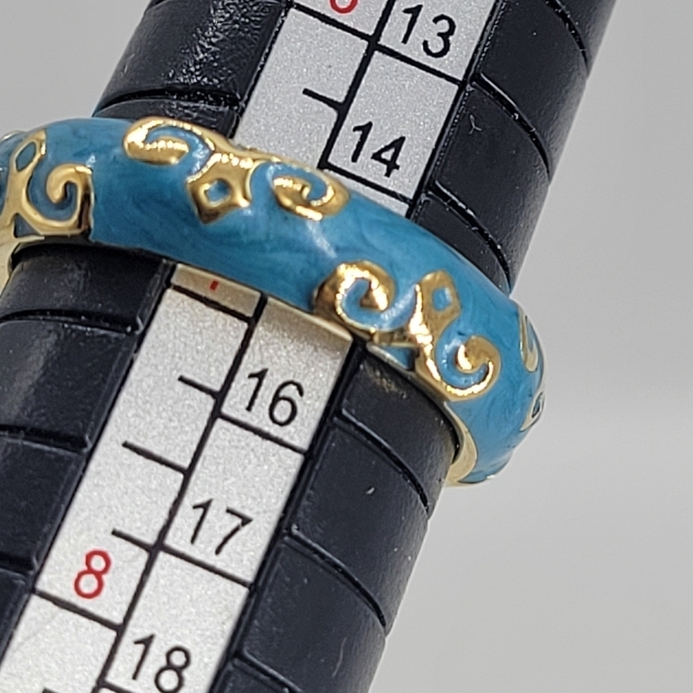 Lauren G Adams Moroccan Ring Hand Painted Light Blue Enamel Swirl Design Size 7 - Picture 10 of 10